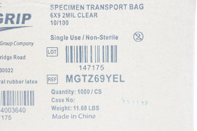Minigrip MGTZ69YEL Specimen Transport Bag 6x9 2 mil clear – Case of 1000