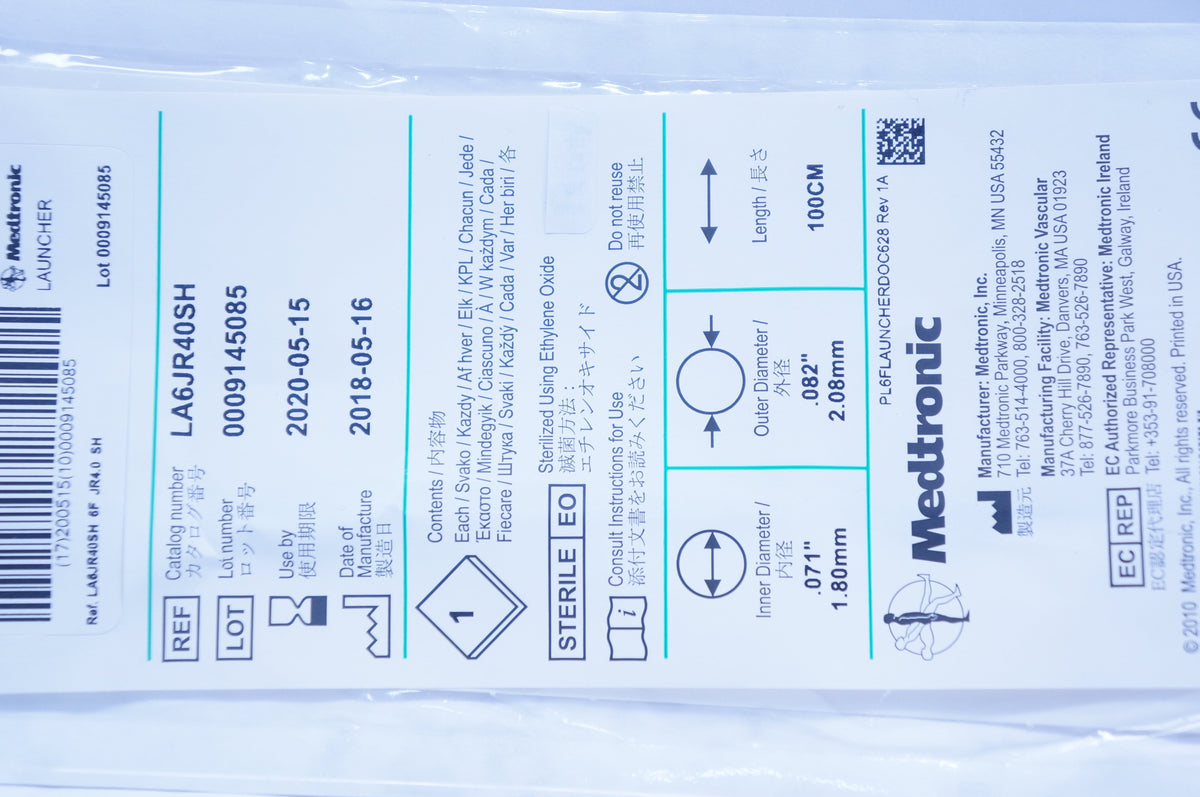 Medtronic LA6JR40SH Launcher Guiding Cath. 6F x .071 x .082inch x 100c
