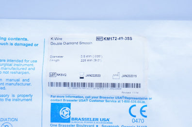 Braseller KM172-49-35S K-Wire Double Diamond Smooth .035inch x 9.0inch (x)