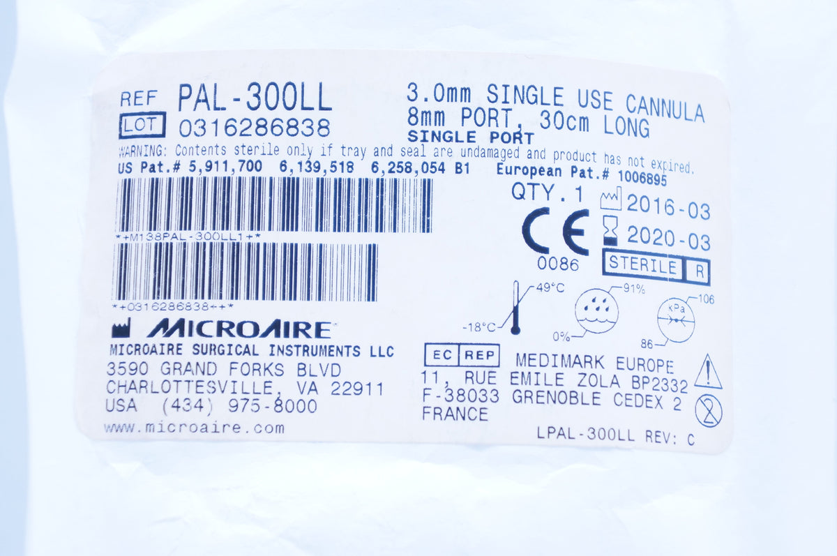 Microaire PAL300LL 3.0mm Cannula, 8mm Port, 30cm Long (x) Imedicsales