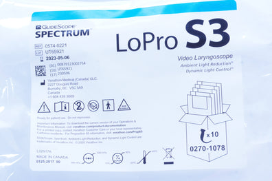 Verathon 0574-0221 Spectrum GlideScope LoPro S3 Video Laryngoscope (x)