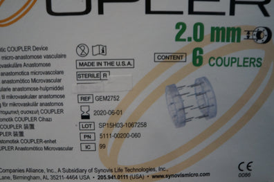 GEM GEM2752 Coupler Microvascular Anastomotic Coupler Device 2.0mm -Box of 6(x)
