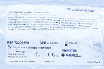 Smith & Nephew 72203290 Ostepiartor Curved 2.3 Suture Anchor (x)