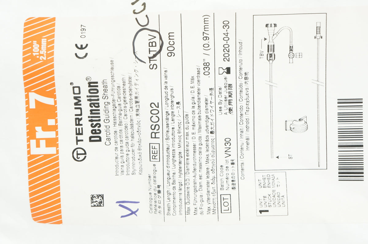 Terumo RSC02 Destination Carotid Guiding Sheath Fr7 x .038inch x 90cm