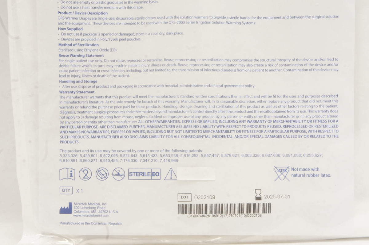 Microtek Medical ORS100 ECOLAB Warmer Drape 44inch x 44inch Imedicsales