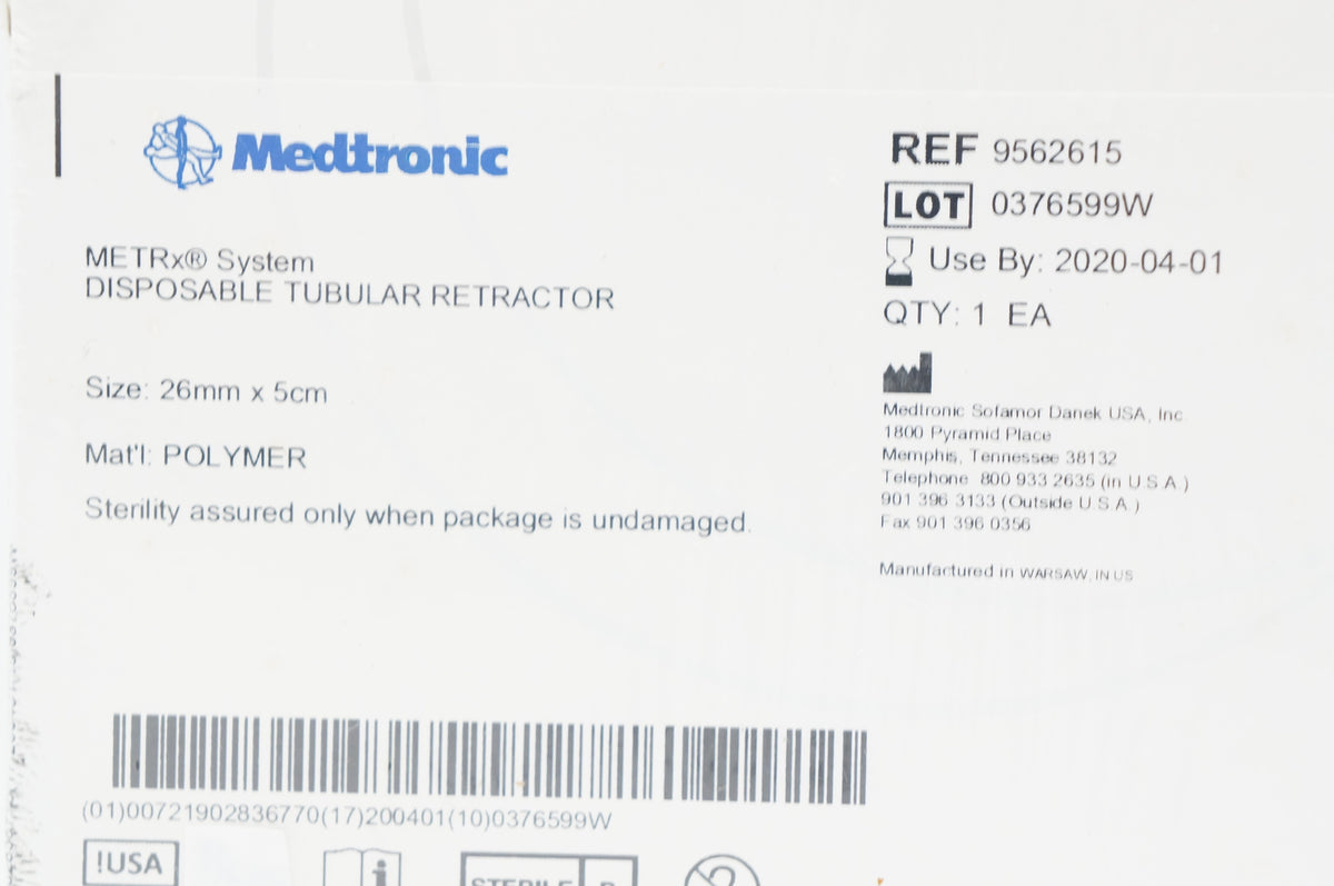 Medtronic 9562615 METRx Disposable Tubular Retractor, Polymer 26mm x 5