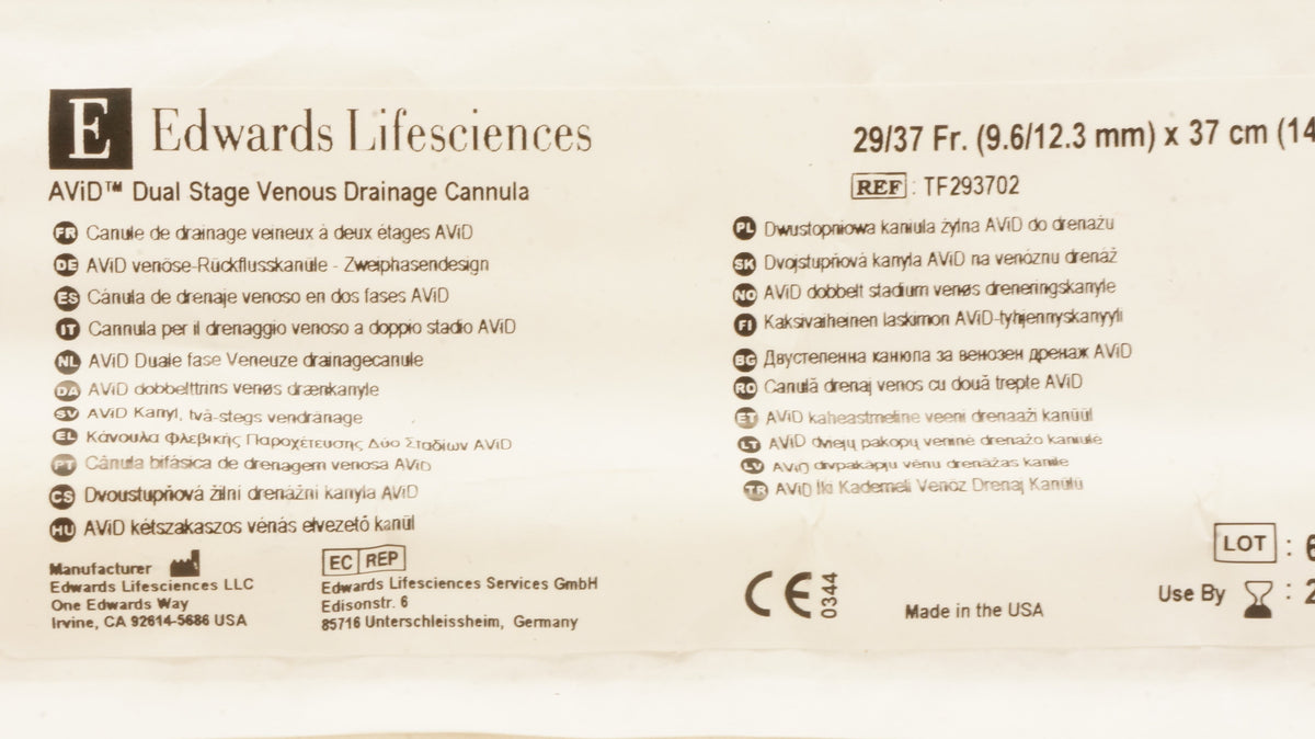 Edwards Lifesciences TF293702 AVID Venous Drainage Cannula 29/37Fr x 1