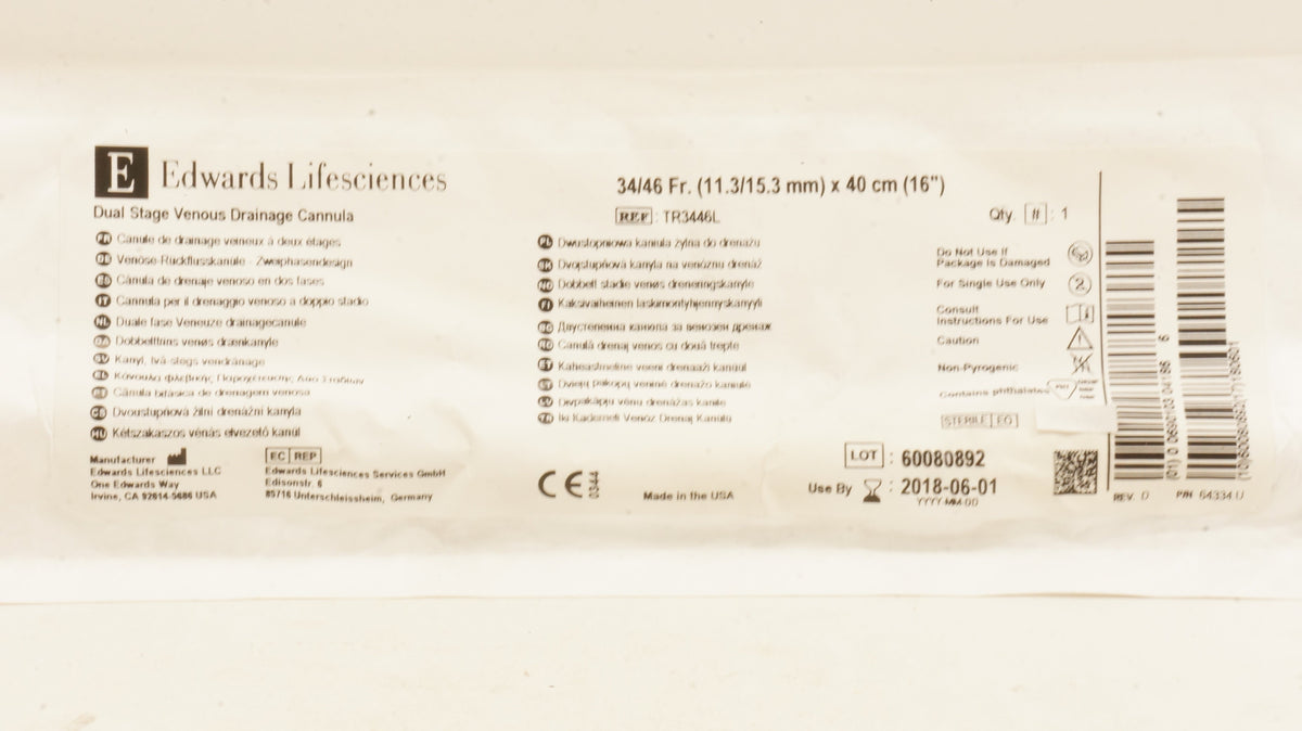 Edwards Lifesciences TR3446L Dual Stage Venous Drainage Cannula 34/46F