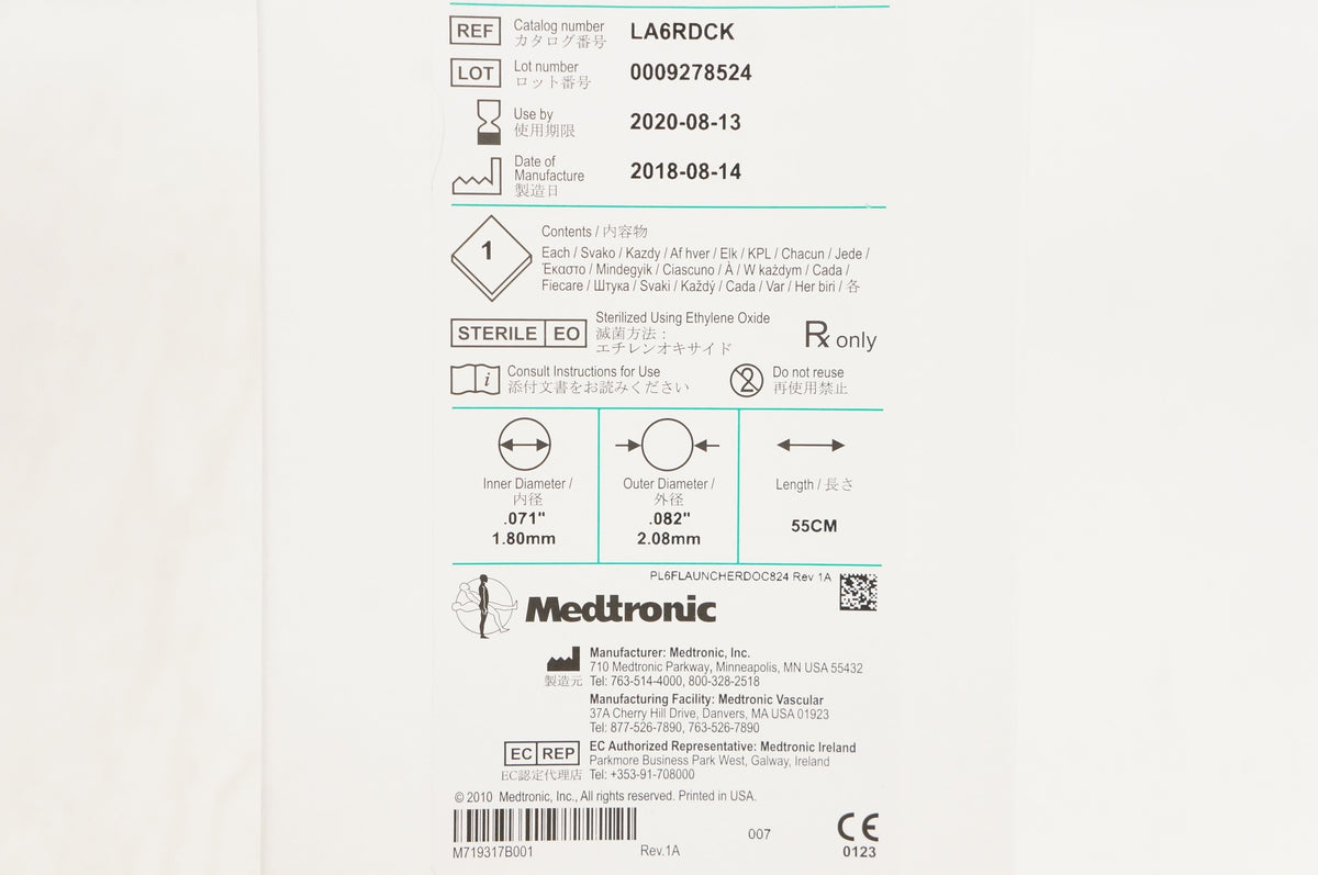 Medtronic LA6RDCK Launcher Guiding Cath. RDC, 6F x 0.071inch x 55cm (x