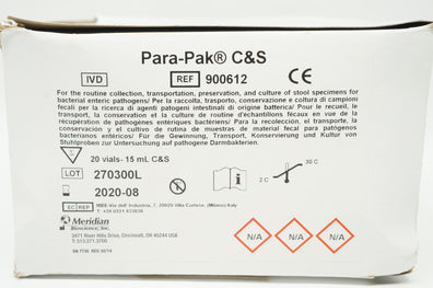 Meridian 900612 Para-Pak C&S 15ml - Box of 20 (x)