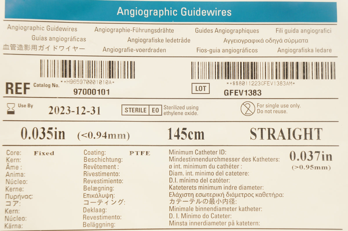 Navilyst Medical 97000101 Angiographic Guidewires, Straight 0.035in x
