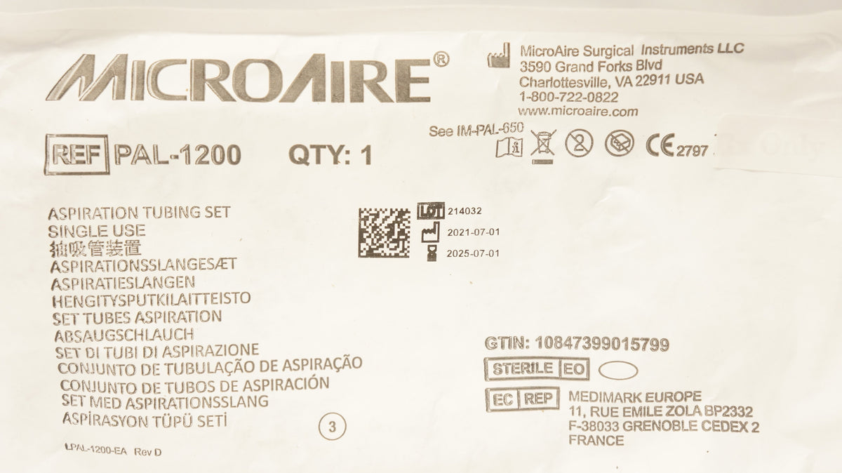 MicroAire PAL1200 Aesthetics Aspiration Tubing Set Imedicsales