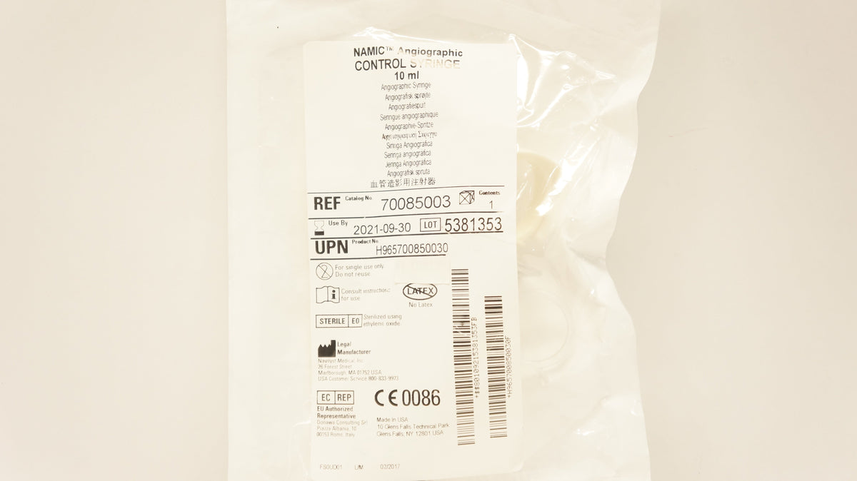 Navilyst Medical 70085003 Namic Angiographic Control Syringe 10ml (x