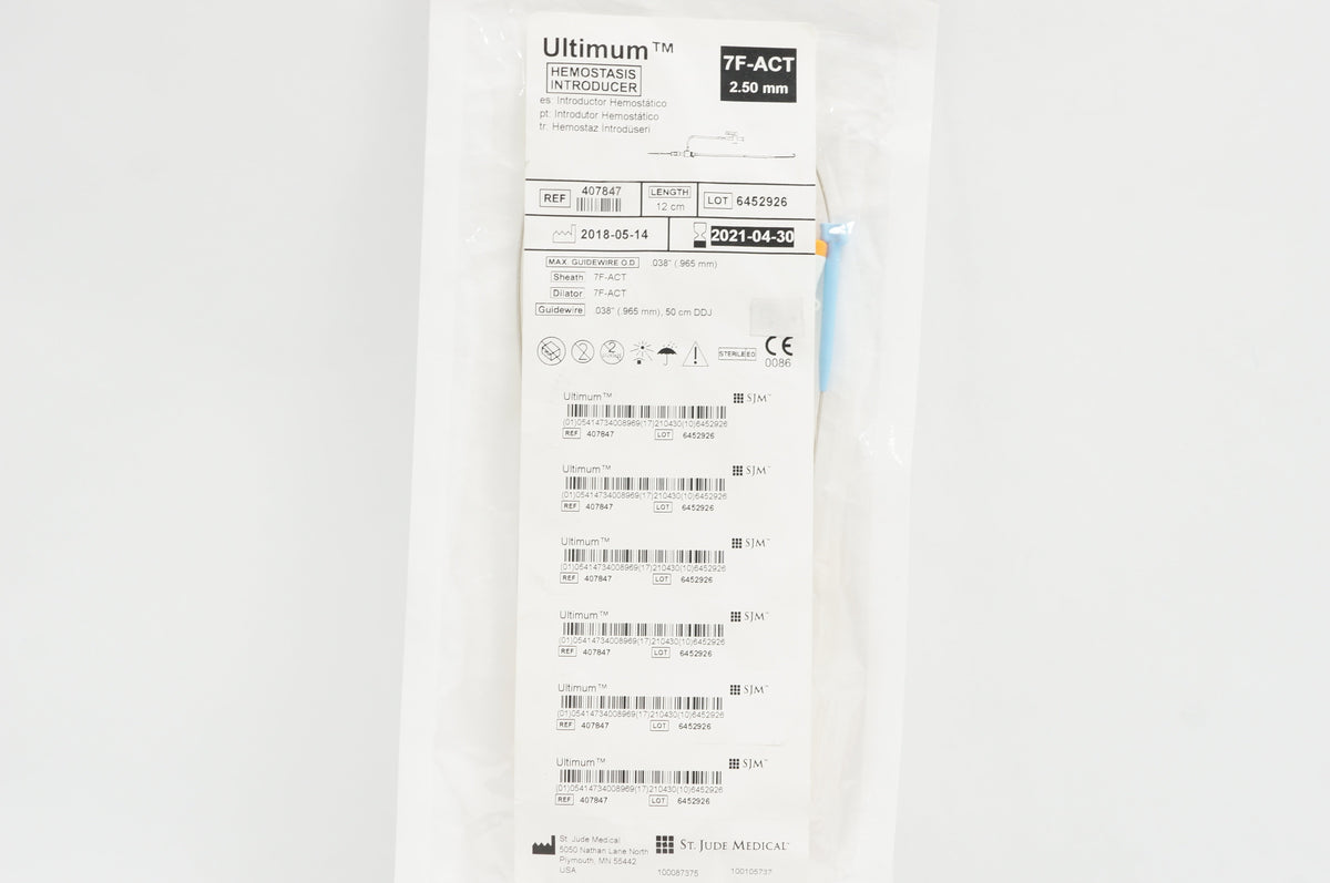 St. Jude Medical 407847 Ultimum Hemostasis Introducer 7FACT 2.50mm (x
