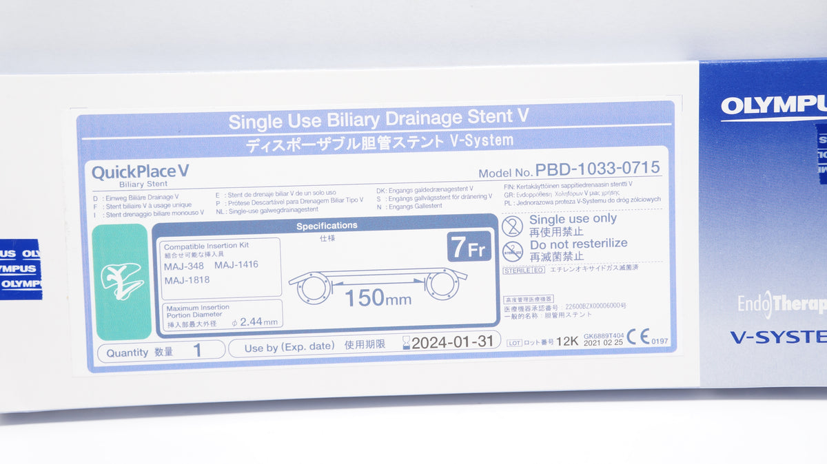 Olympus PBD-1033-0715 V-System Biliary Drainage Stnt V 7Fr x 150mm