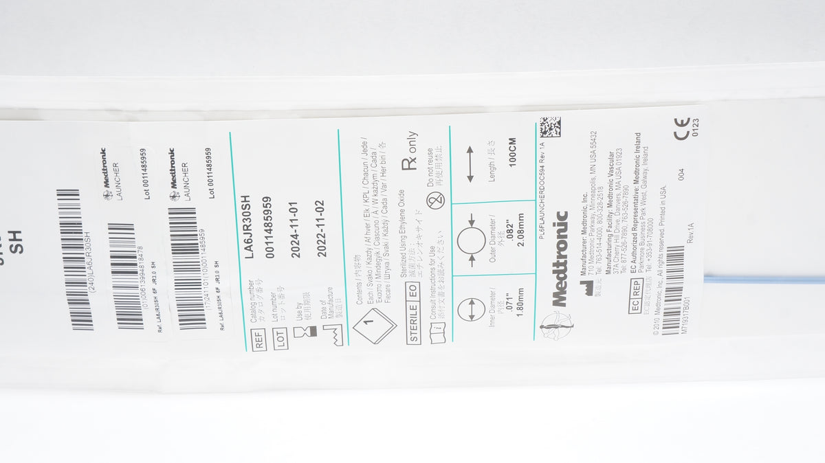 Medtronic LA6JR30SH Launcher Guiding Cath. JR3.0 SH 6F x .071inch x 10