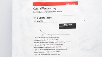 Cook Medical G26934 Central Venous Tray 5.0Fr/8cm