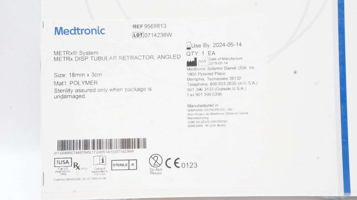 Medtronic 9569813 METRx System DIsposable Tubular Retractor Angled 18m