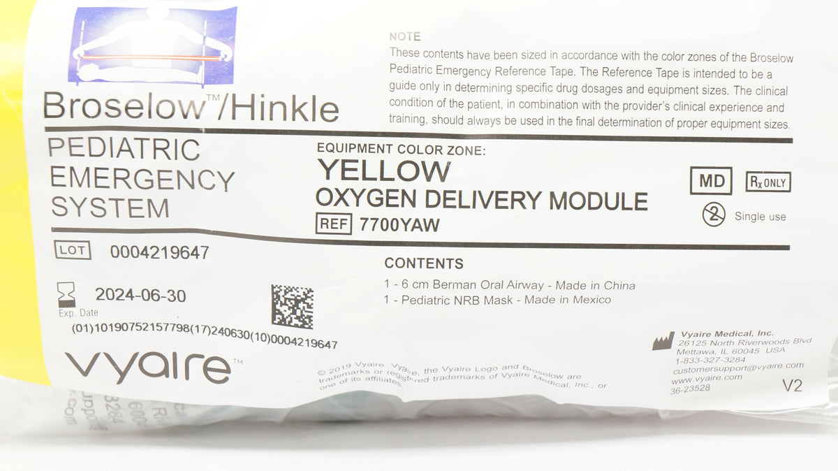 Vyaire 7700YAW Broselow/Hinkle Emergency System Yellow Oxygen Delivery