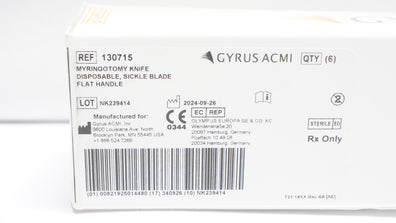 Gyrus ACMI 130715 Myringotomy Knife Disposable,Sickle Blade Flat Handle-Box of 6