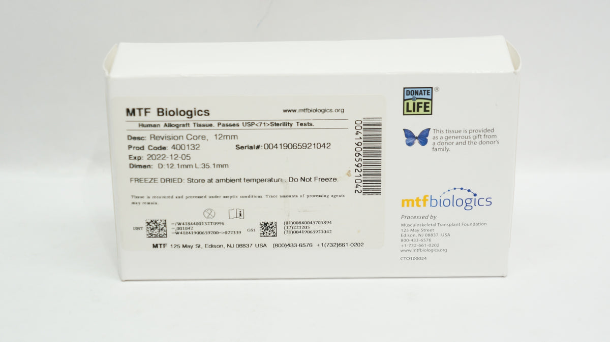 MTF Biologics 400132 Human Allograft Tissue, Revision Core 12mm (x