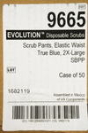 TECHstyles 9665 EVOLUTION Disposable Scrubs, True Blue, 2X-Large ~ Pack of 50