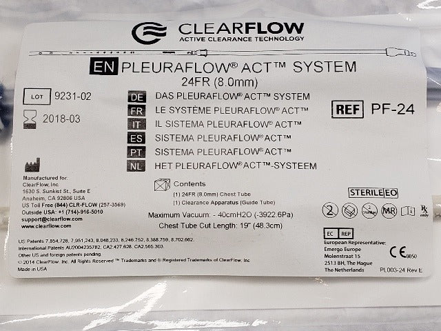 ClearFlow PF-24 PLEURAFLOW ACT SYSTEM 24Fr. (x) – Imedicsales