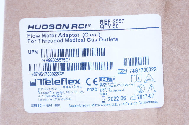 Teleflex 2557 Hudson RCI Flow Meter Adaptor Clear - Box of 50 – Imedicsales