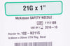 McKesson 102-N211S Safety Ndle 21G x 1inch (x) - Box of 95