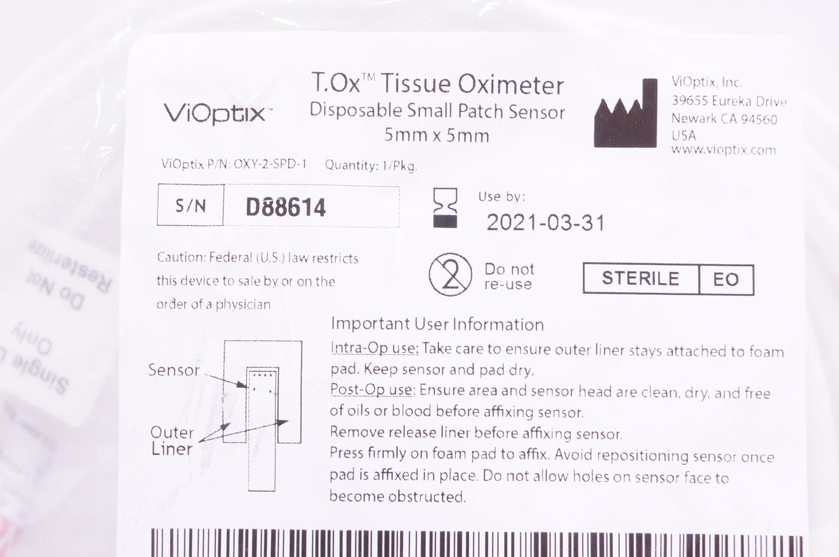ViOptix OXY-2-SPI-1 Tissue Oximeter Disposable Small Patch Sensor 5 x ...