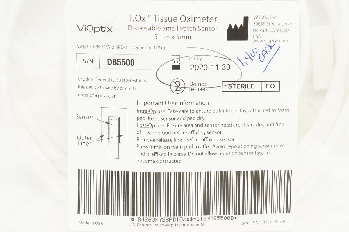 ViOptix D85500 T.Ox Tissue Oximeter Small Patch Sensor 5 x 5mm (x ...