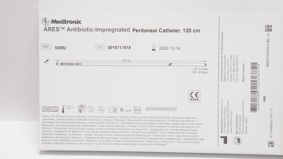 Medtronic 93092 ARES AntibioticImpregnated Peritoneal Cath. 120cm (x