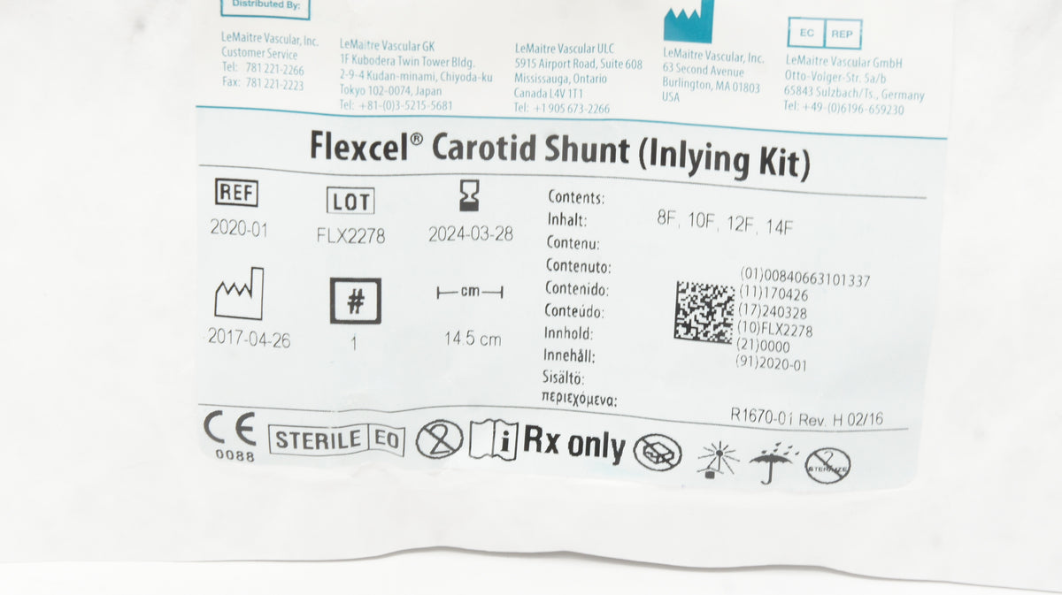 LeMaitre Vascular 202001 Flexcel Carotid Shunt (Inlying Kit) 14.5cm