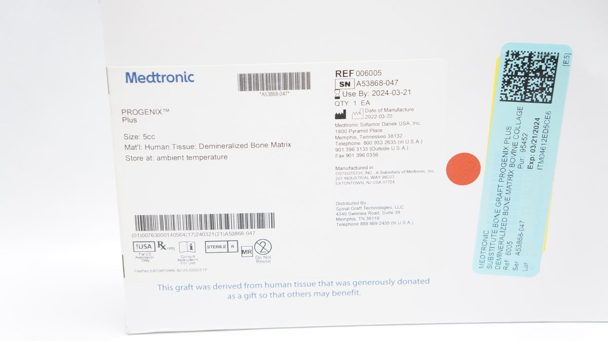 Medtronic 006005 Progenix Plus Demineralized Bone Matrix 5 cc (x ...