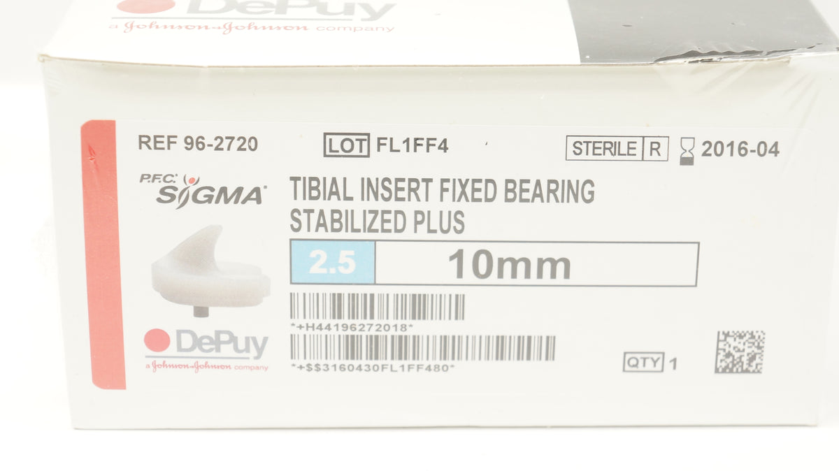 DePuy 96-2720 Tibial Insert Fixed Bearing Stabilized Plus Size 2.5, 10 ...