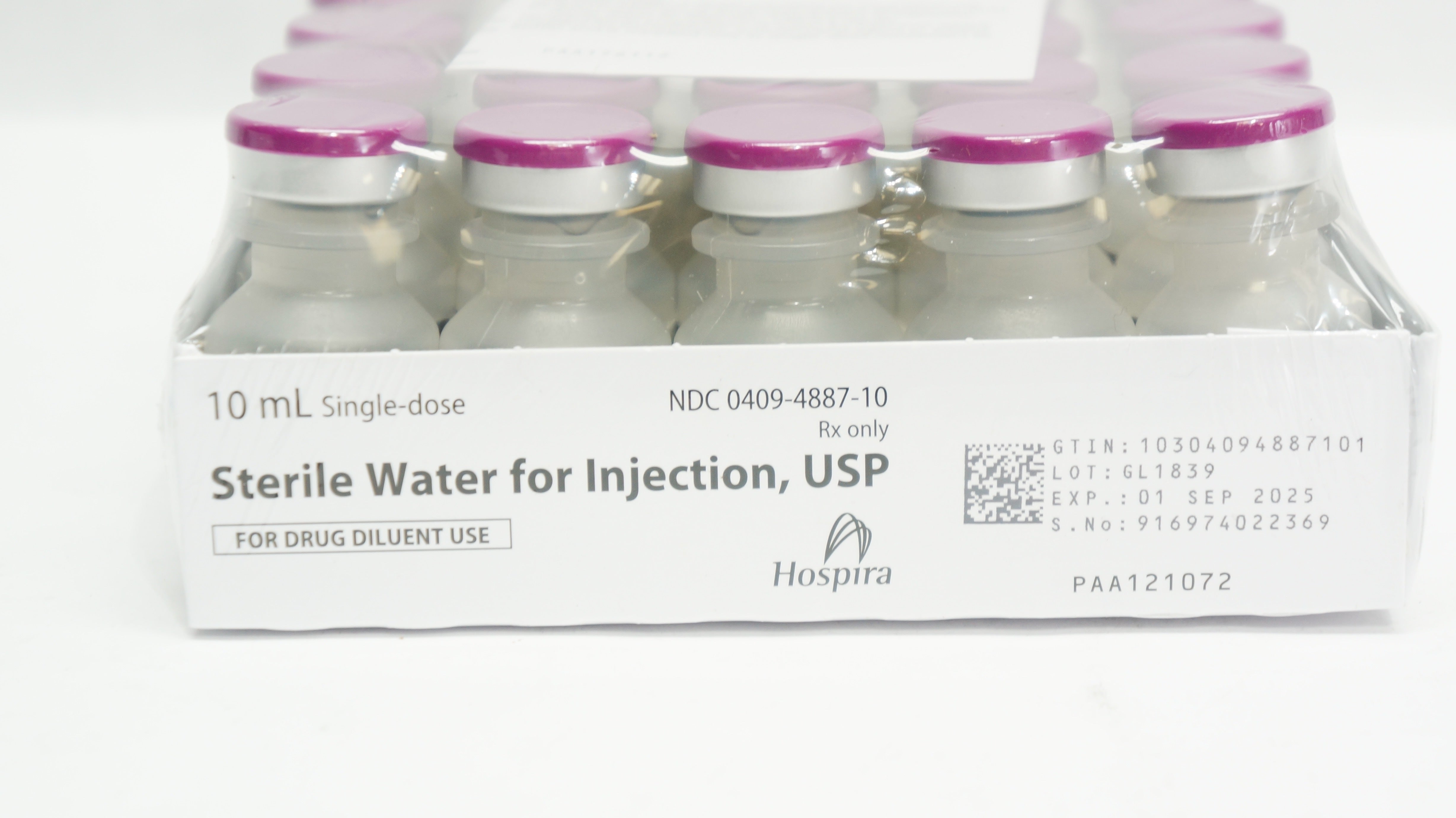Hospira PAA121072 Sterile Water For Injection USP 10mL Pack of 25