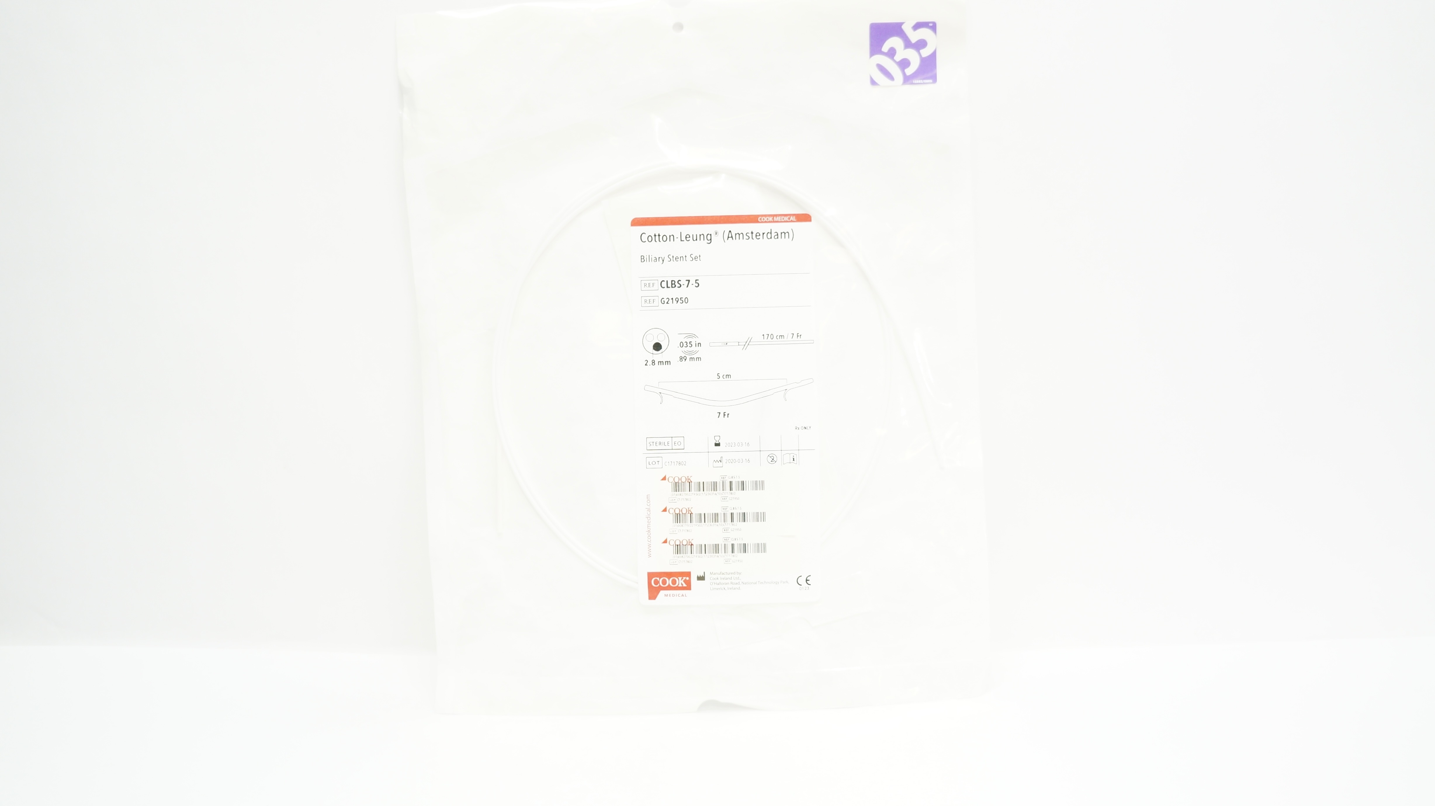 Cook Medical G21950 Cotton-Leung Biliary Stnt Set 2.8mm, 7Fr. x 5cm (x)
