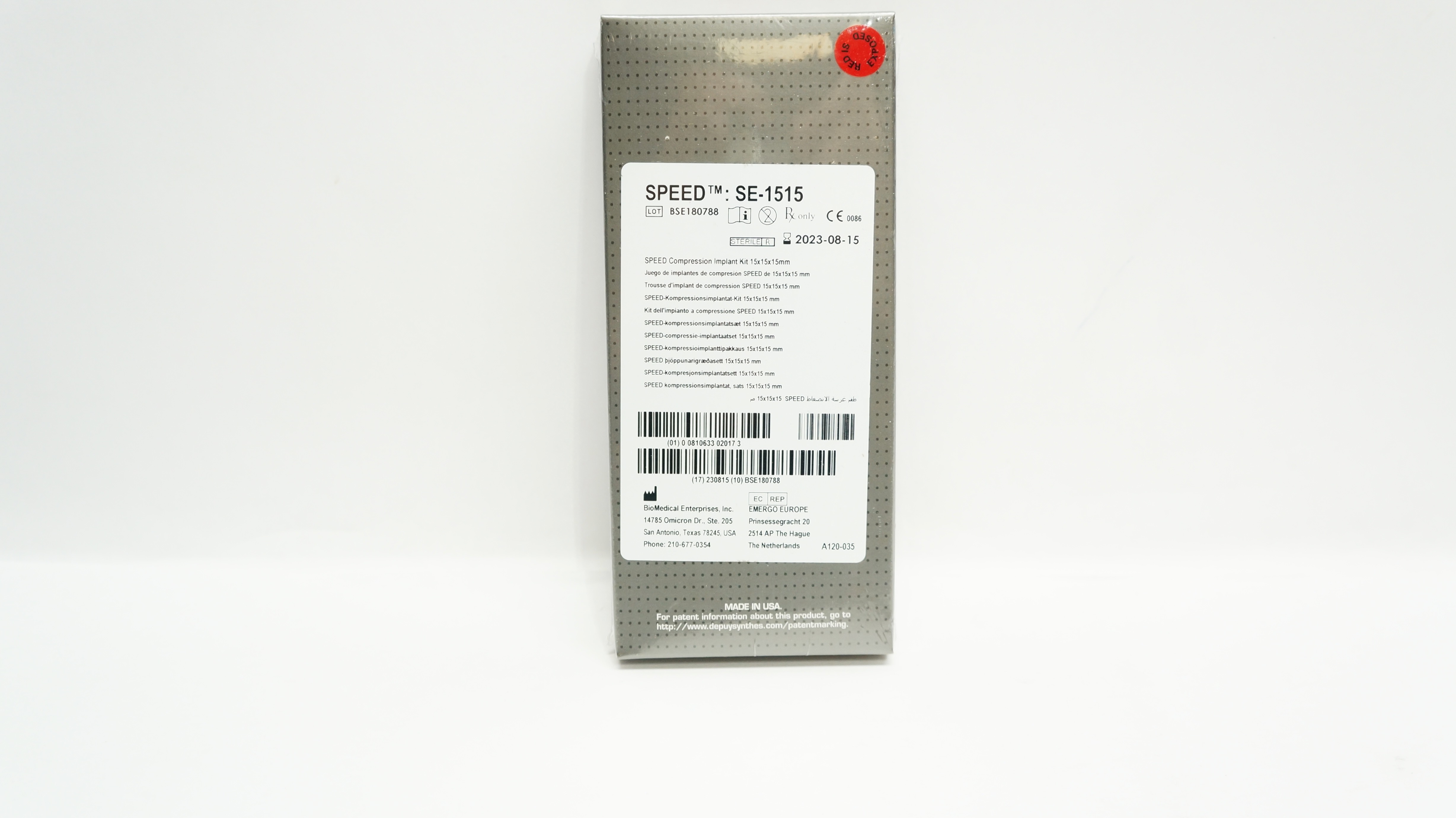 BioMedical SE-1515 SPEED Compression Implant Kit 15x15x15mm (x)