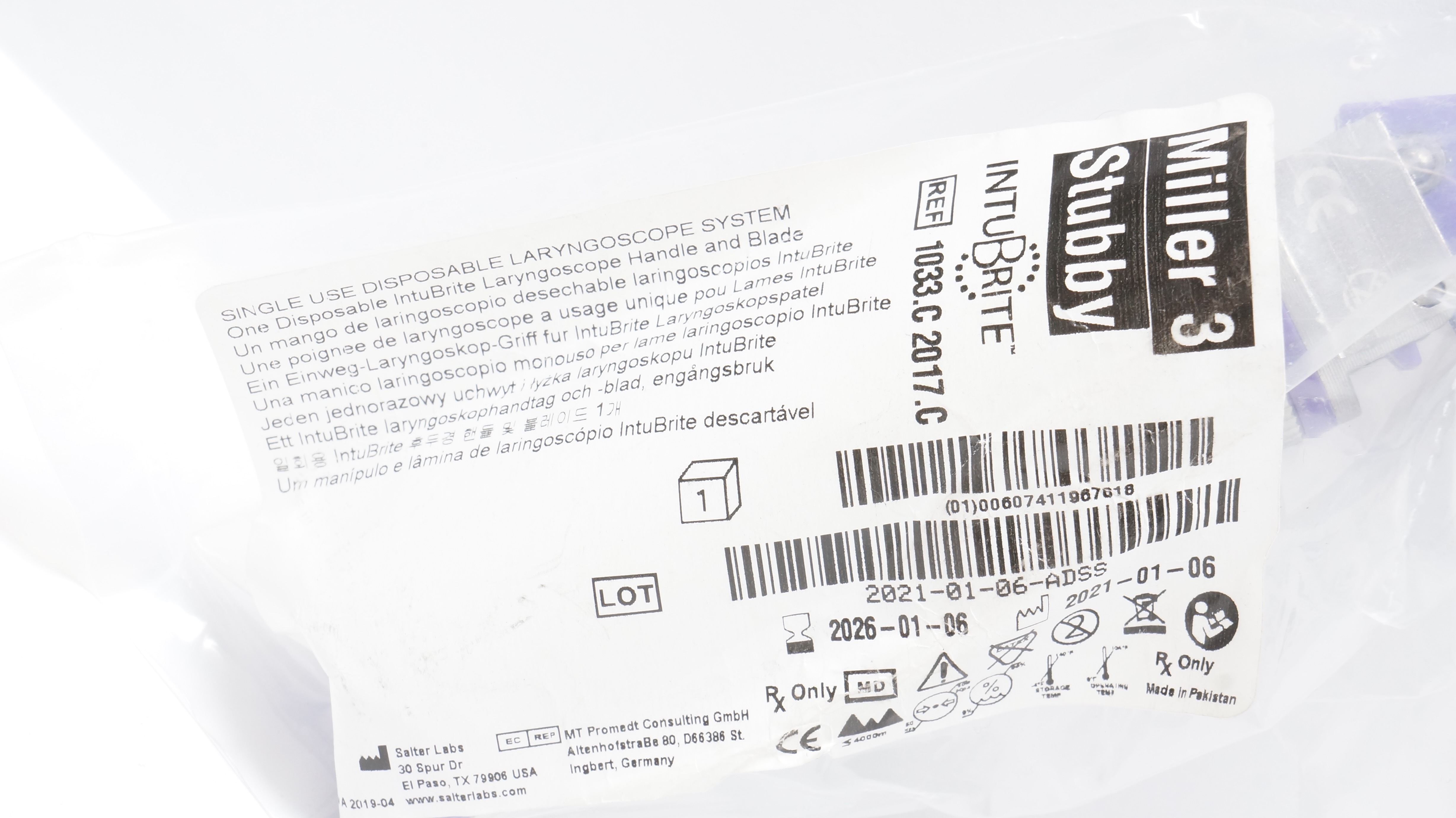 Salter Labs 1033.C 2017.C IntuBrite Disposable Laryngoscope System Mill3
