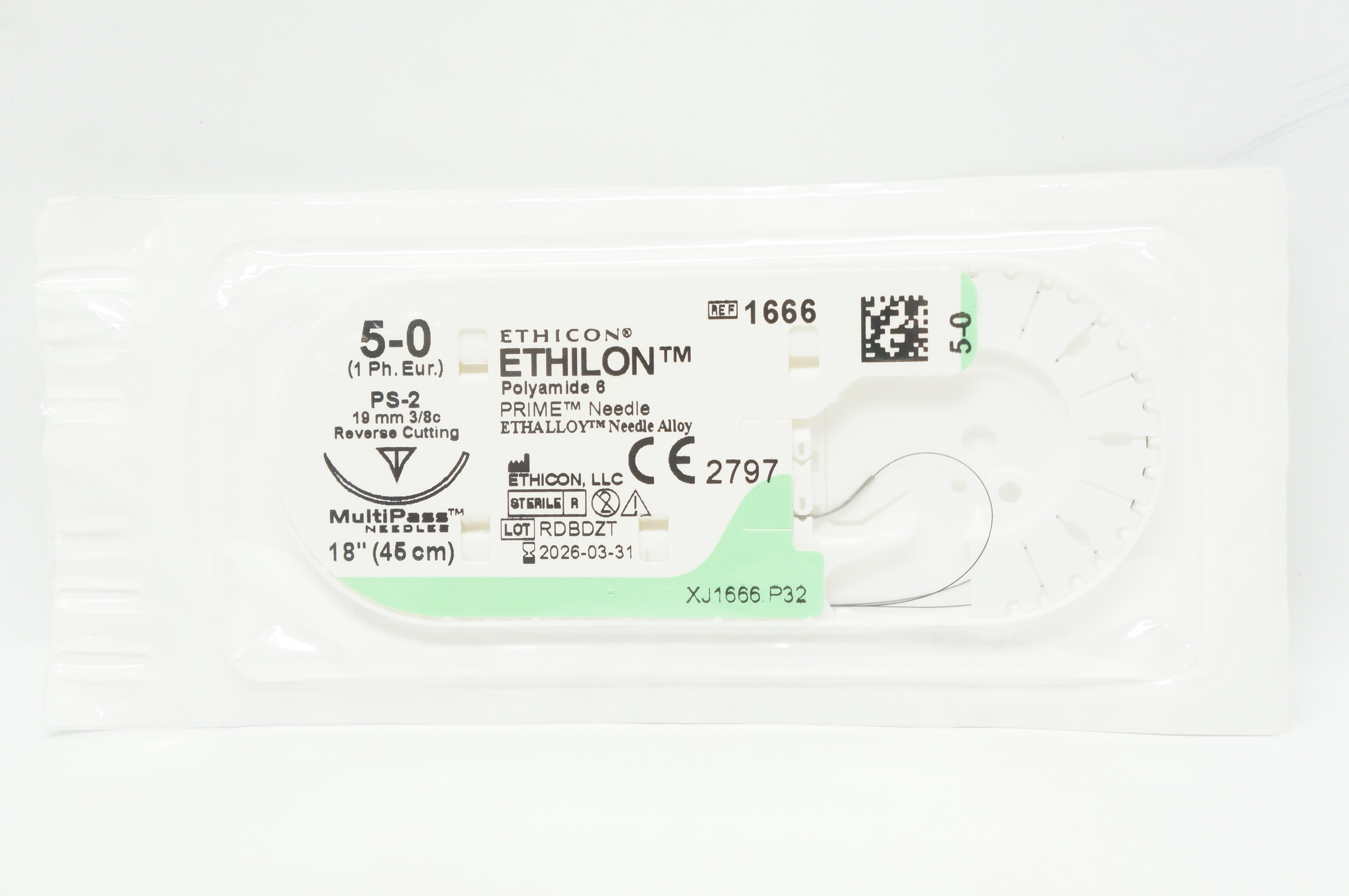 Ethicon 1666 5-0 Ethilon Polyamide 6 Stre PS-2 19mm 3/8c Reverse Cutting 18inch