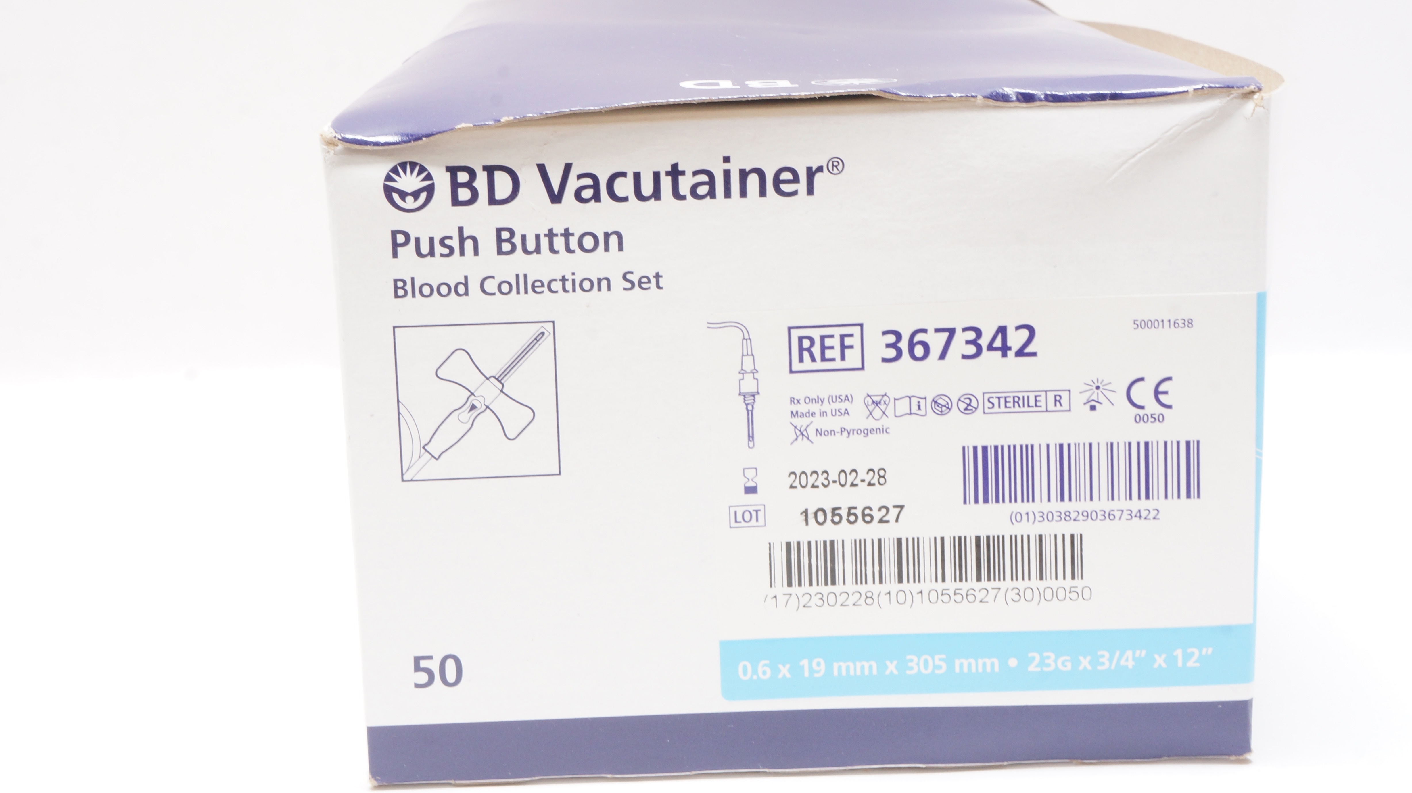 BD 367342 Vacutainer Push Button Blood Collection Set 23Gx3/4 x12in-Box of 50(x)