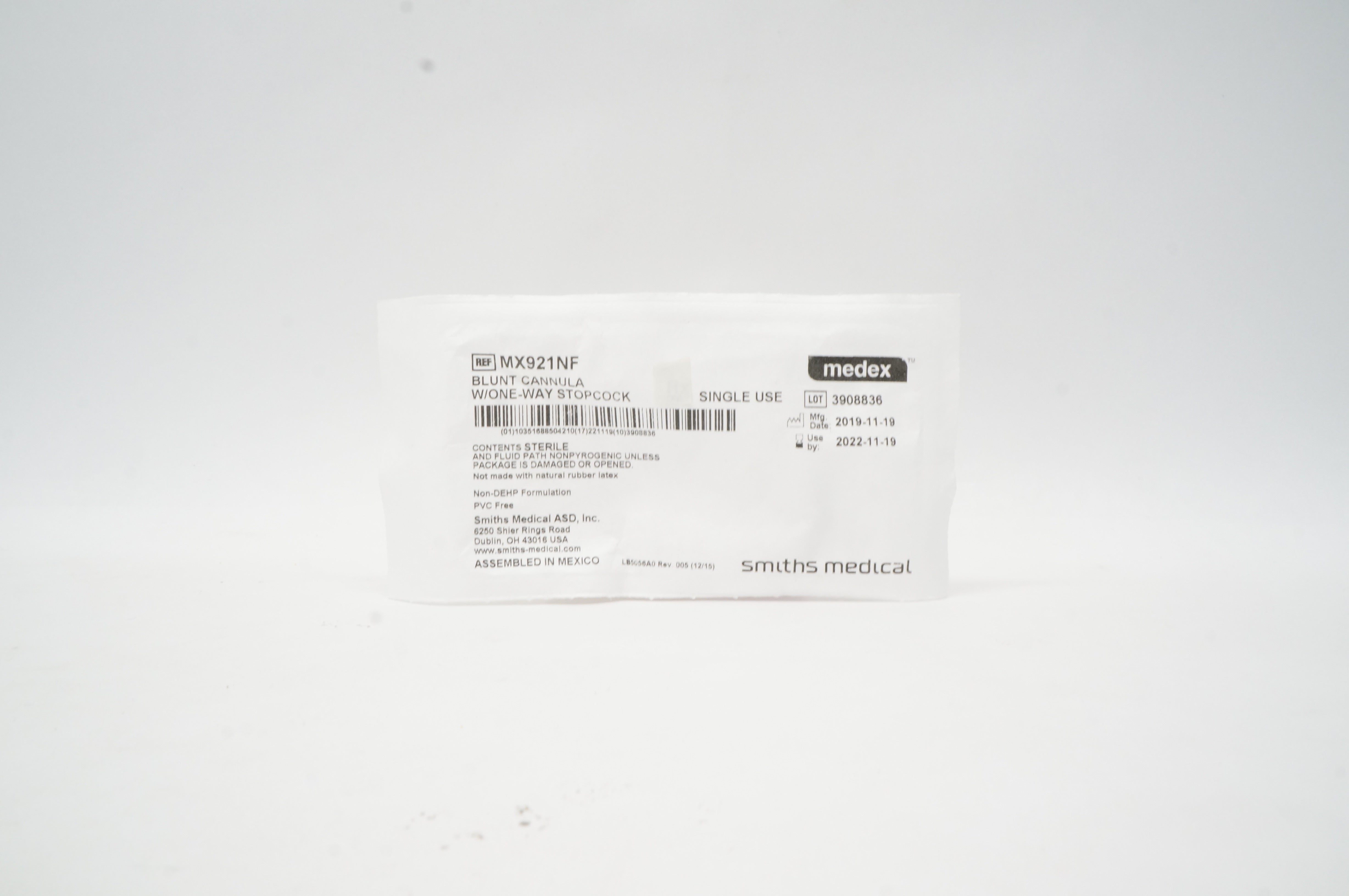 Smiths Medical MX921NF Medex Blunt Cannula W/One-Way Stopcock