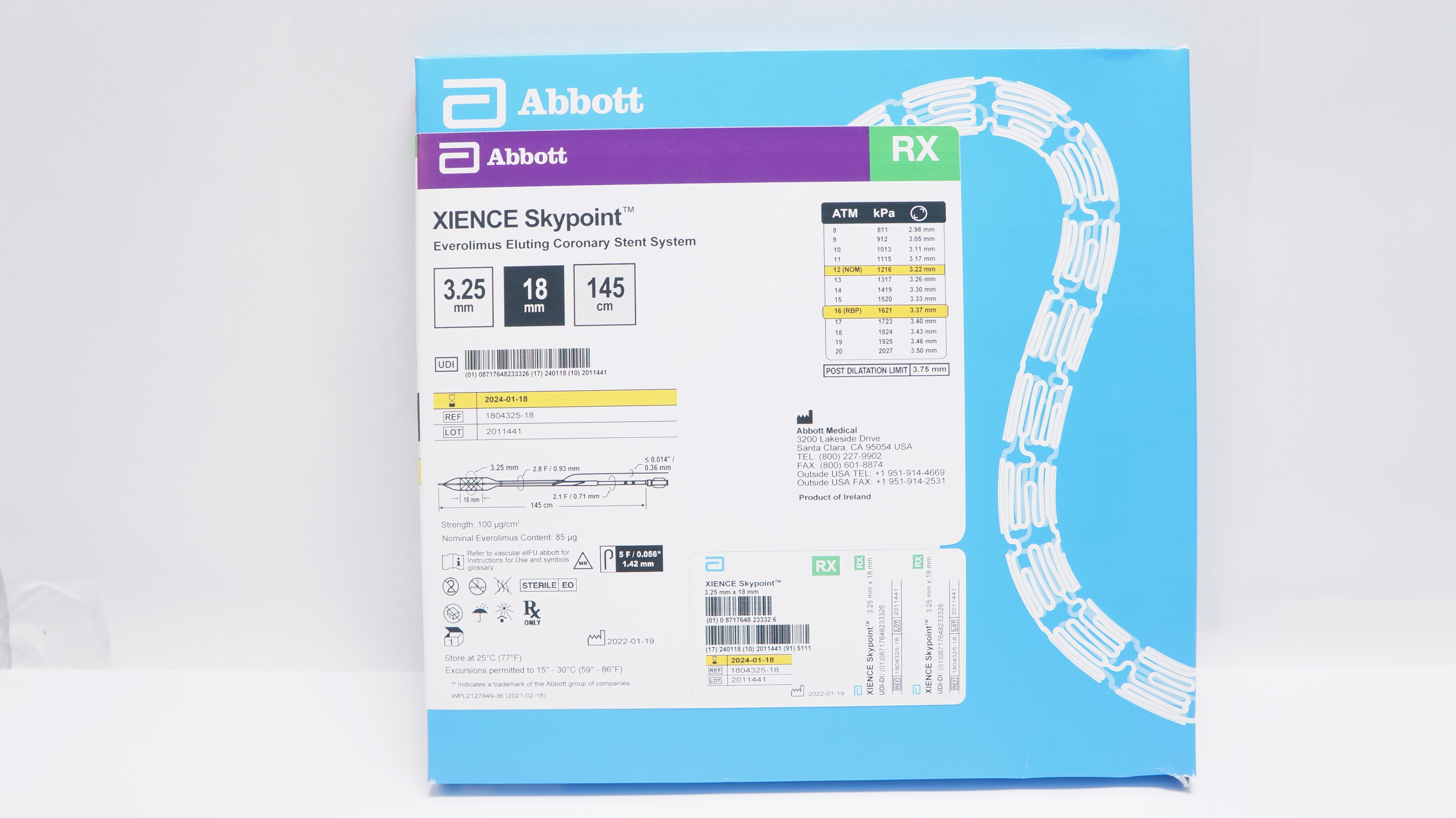 Abbott 1804250-23 Xience Skypoint Coronary Stnt System 3.25mm x 18mm x 145cm (x)