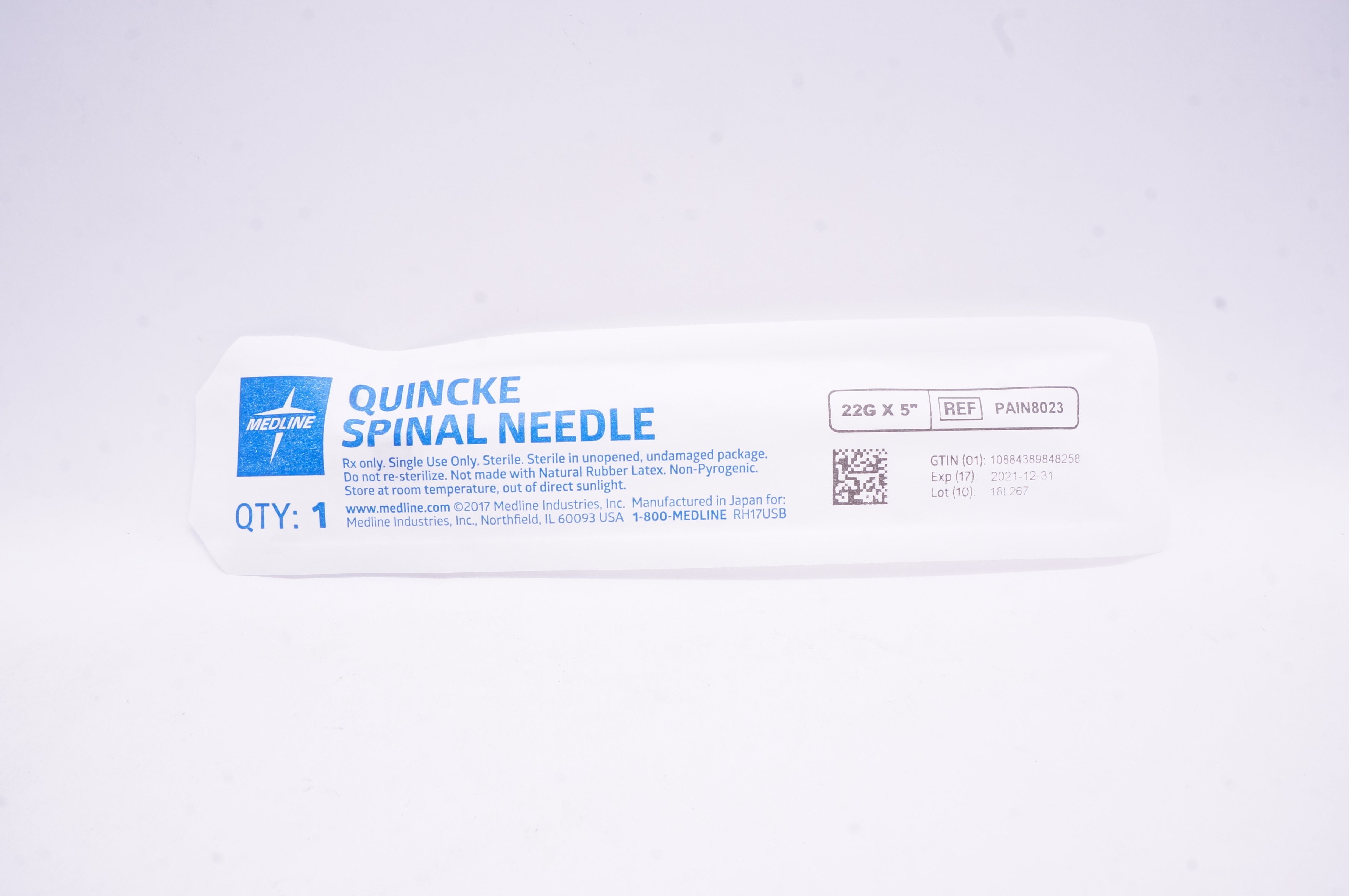 Medline PAIN8023 Quincke Spinal Ndle 22G x 5 inch