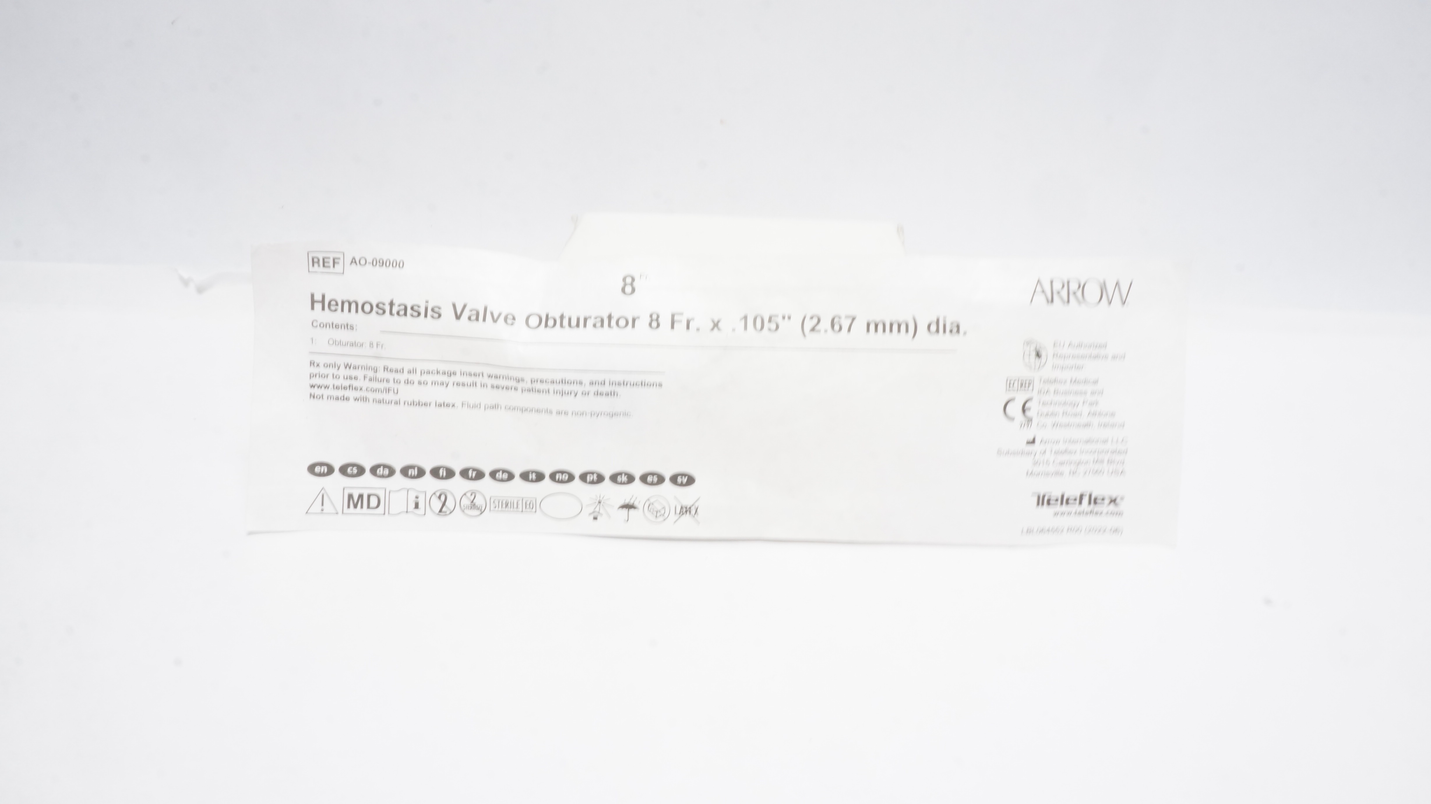 Teleflex AO-09000 Arrow Hemostasis Valve Obturator 8Fr. x .105in dia.