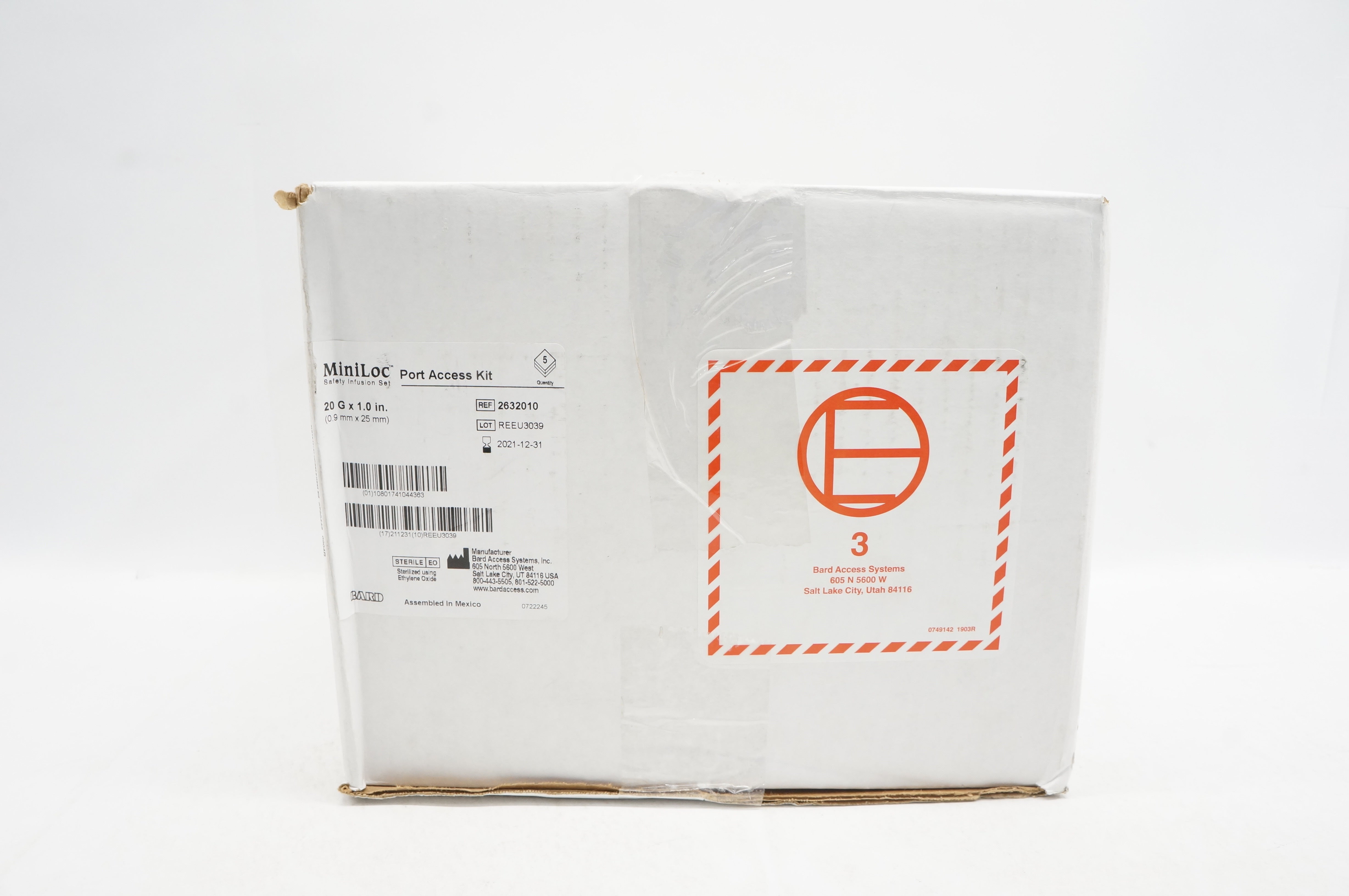 Bard 2632010 MiniLoc Safety Infusion Set Port Access Kit 20G x 1in - Box of 5