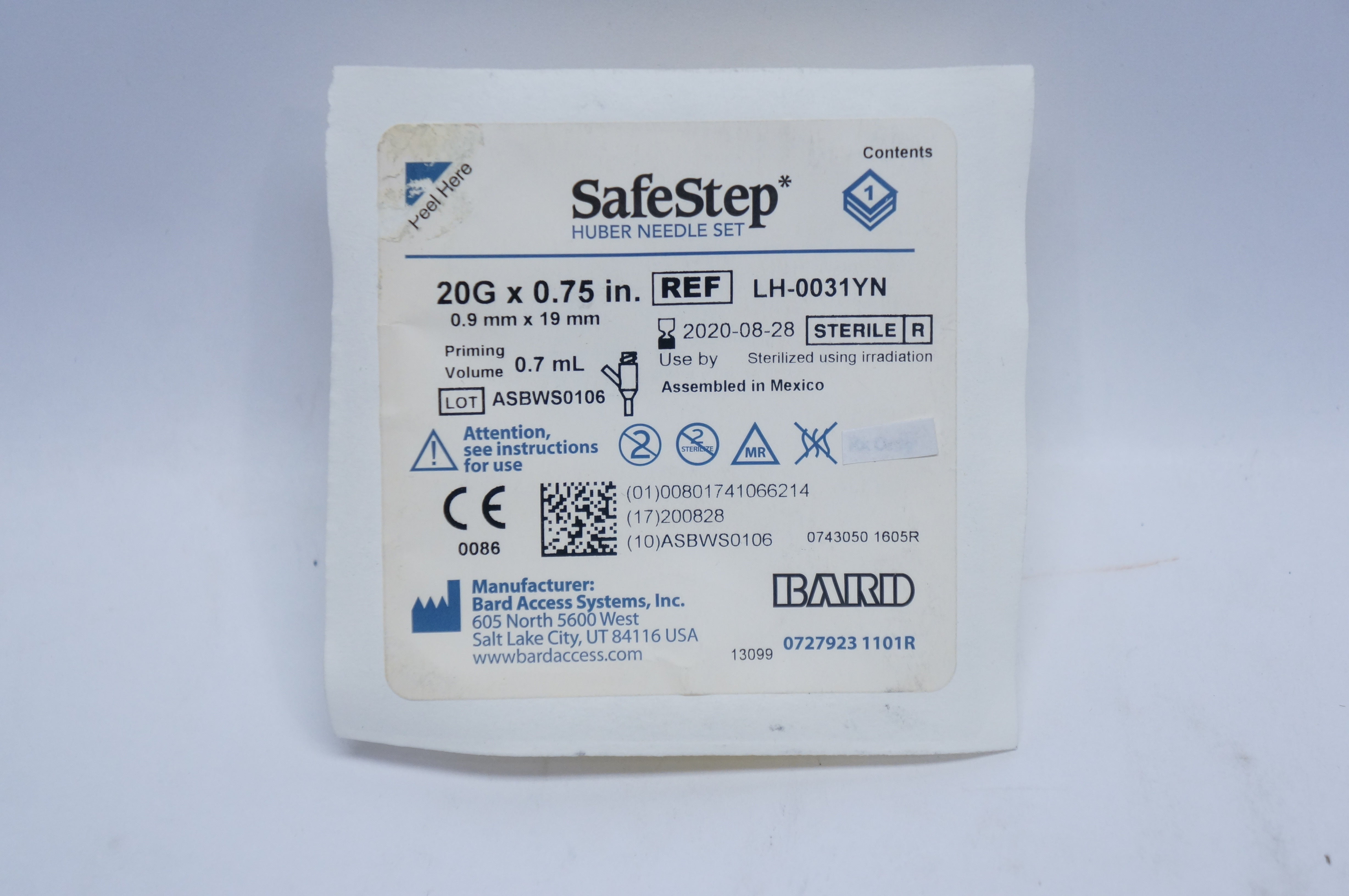 Bard LH-0031YN  SafeStep Huber Ndle. Set 20G x 0.75inch 0.7mL (x)