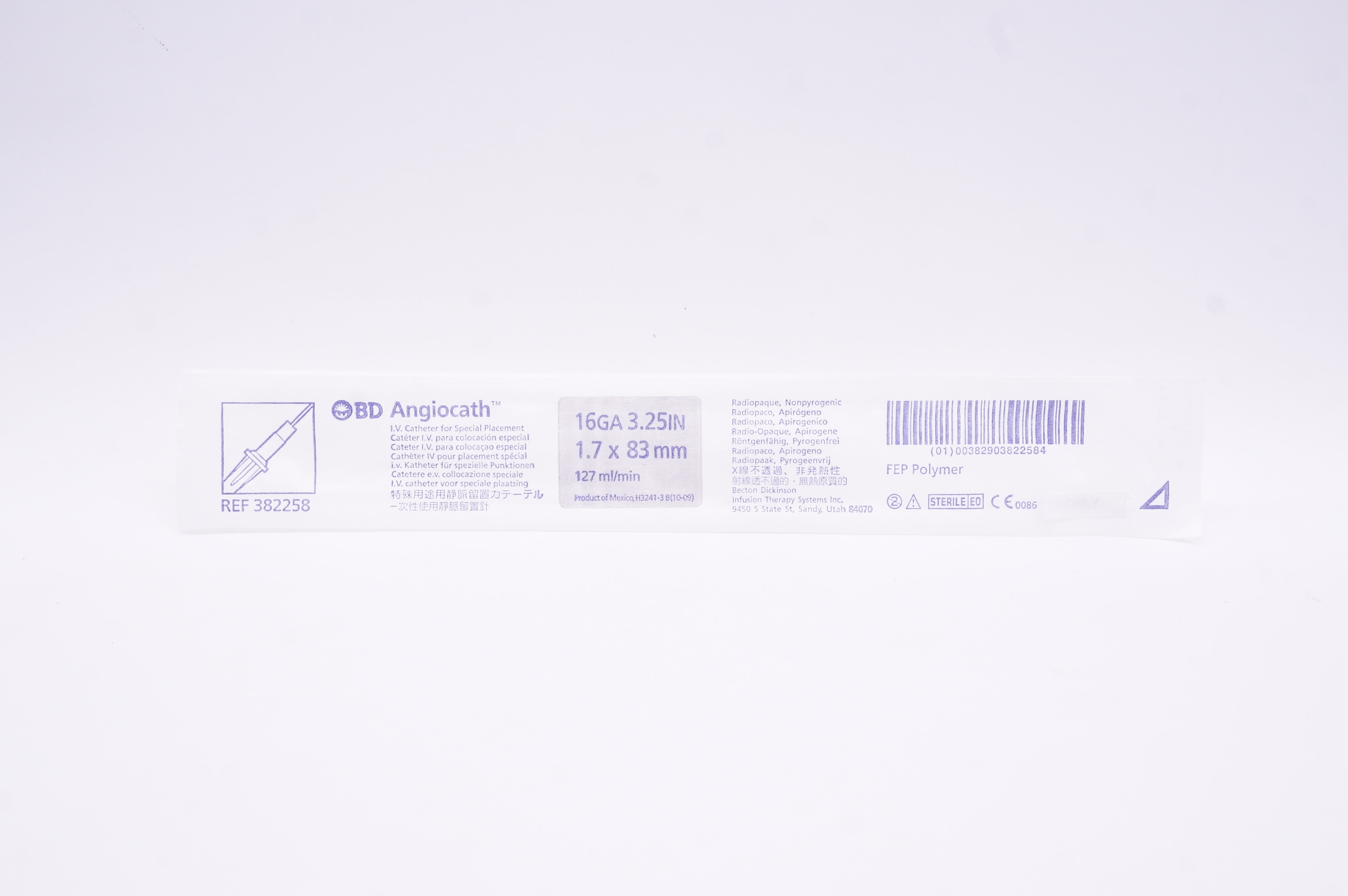 BD 382258 Angiocath I.V. Cath. 16GA x 3.25inch 127ml/min.  (x)