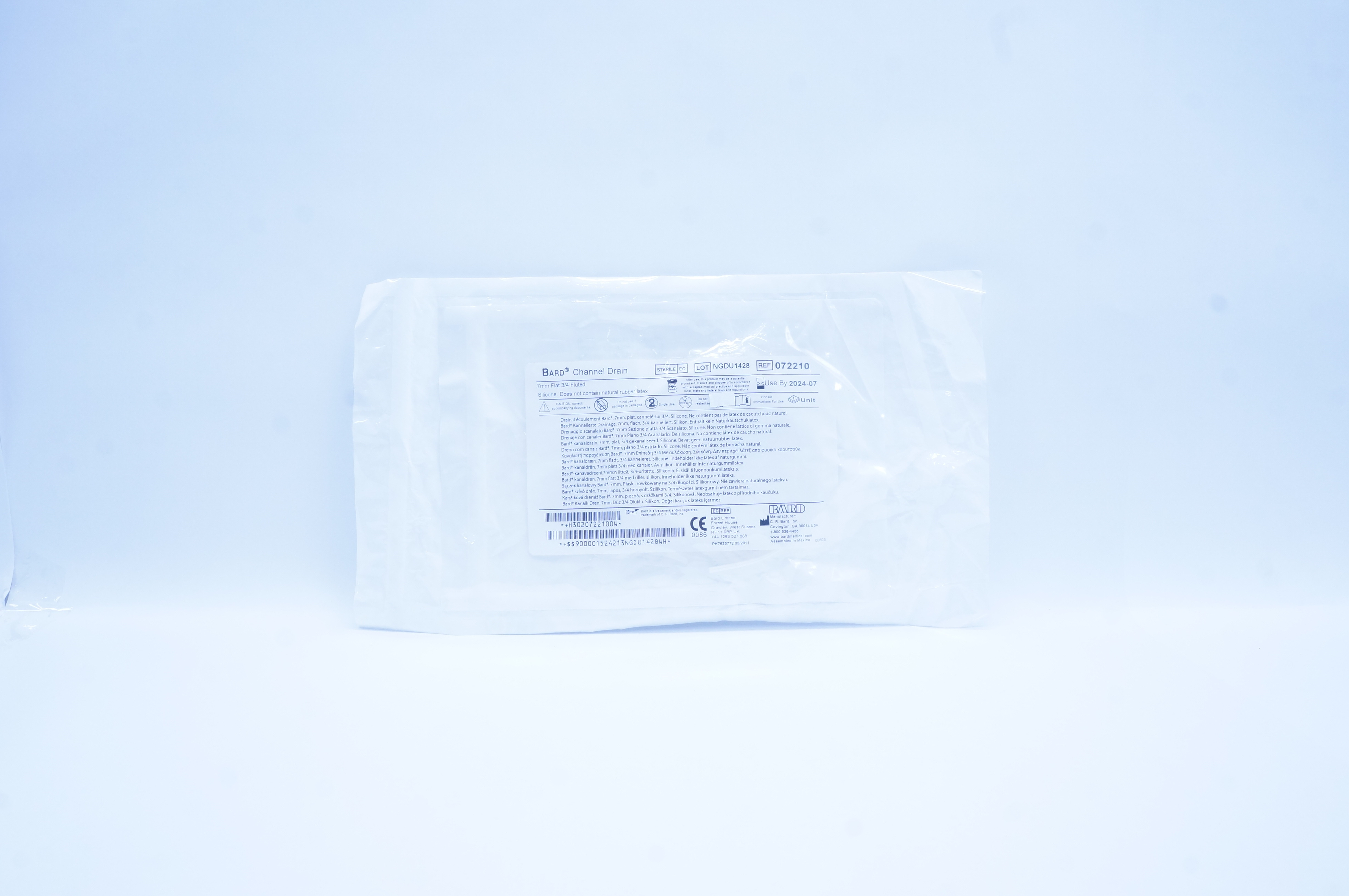 Bard 072210 Flat 3/4 Fluted Silicone Channel Drain 7mm