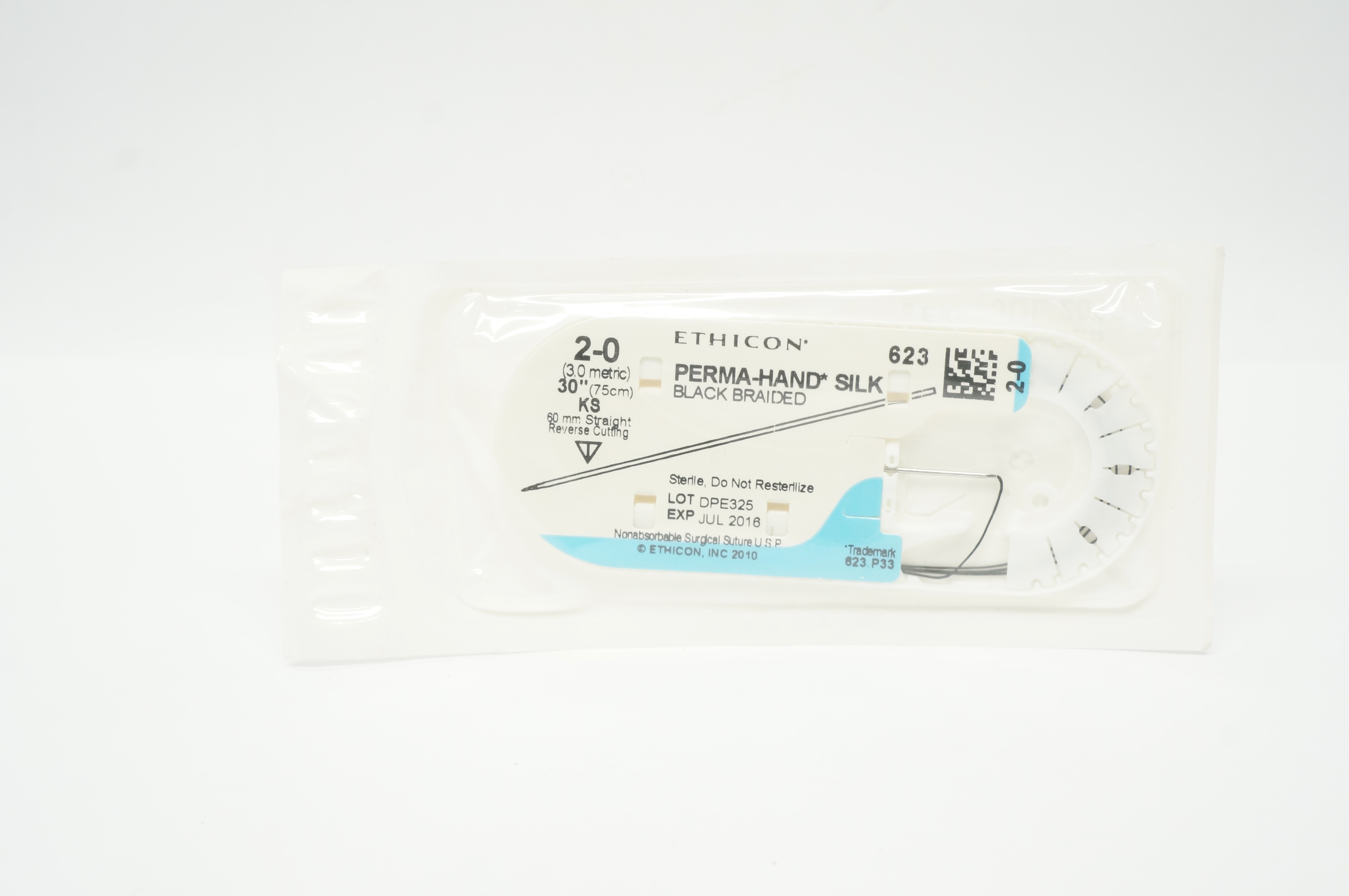 Ethicon 623 2-0 PERMA-HAND SILK Stre KS 60mm Straight Reverse Cutting, 30inch(x)